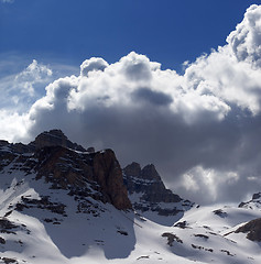 Image showing Snowy mountains in nice day before storm