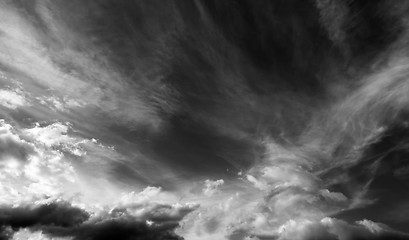 Image showing Black and white sky with clouds in wind day