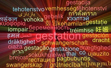 Image showing Gestation multilanguage wordcloud background concept glowing
