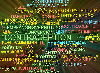 Image showing Contraception multilanguage wordcloud background concept glowing