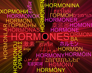 Image showing Hormones multilanguage wordcloud background concept glowing