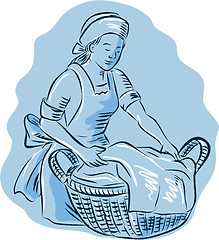 Image showing Laundry Maid Basket Vintage Etching