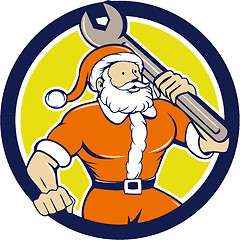 Image showing Santa Claus Mechanic Spanner Circle Cartoon