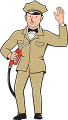 Image showing Gas Jockey Attendant Waving Isolated Cartoon