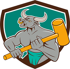 Image showing Minotaur Wielding Sledgehammer Shield Cartoon