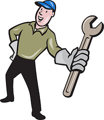 Image showing Mechanic Presenting Wrench Cartoon