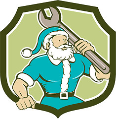 Image showing Santa Claus Mechanic Spanner Shield Cartoon