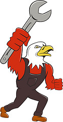 Image showing American Bald Eagle Mechanic Spanner Cartoon 