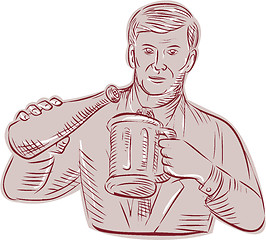 Image showing Man Pouring Beer Mug Etching