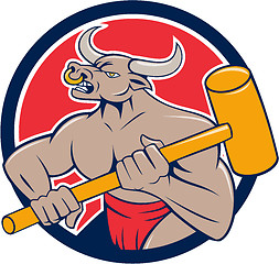 Image showing Minotaur Wielding Sledgehammer Circle Cartoon