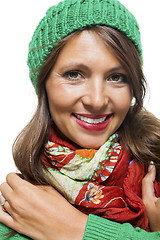 Image showing Cute sexy young woman in a green winter outfit