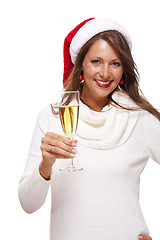 Image showing Playful woman celebrating Xmas blowing a kiss