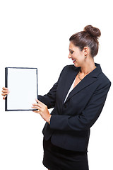 Image showing Businesswoman Showing a Document with Copy Space