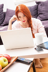 Image showing Young Woman Using Laptop In the Living Room