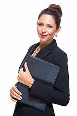 Image showing Smiling Pretty Businesswoman Holding a File Folder