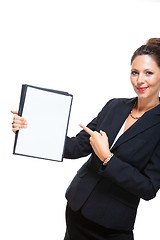 Image showing Businesswoman Showing a Document with Copy Space