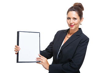 Image showing Businesswoman Showing a Document with Copy Space