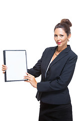 Image showing Businesswoman Showing a Document with Copy Space