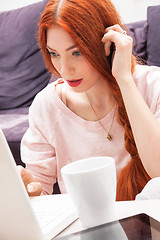 Image showing Young Woman Using Laptop In the Living Room