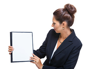 Image showing Businesswoman Showing a Document with Copy Space