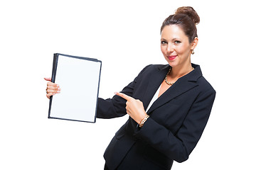 Image showing Businesswoman Showing a Document with Copy Space