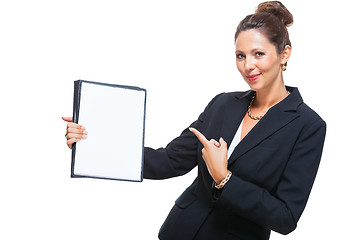 Image showing Businesswoman Showing a Document with Copy Space