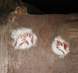 Image showing In Australian Aboriginal cave art hands are the most common moti