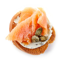 Image showing toasted bread with salmon and capers