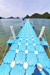 Image showing plastic pier  coastline of a  green    south china sea thailand 