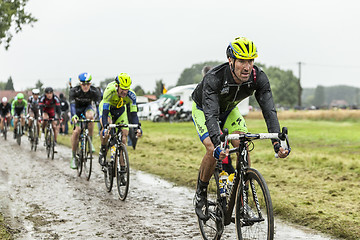 Image showing The Cyclist Matteo Tosatto on a Cobbled Road - Tour de France 20