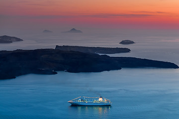 Image showing Passengership Santorini at sunset