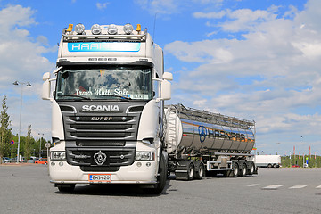 Image showing Scania R620 Tank Truck Leaves Truck Stop