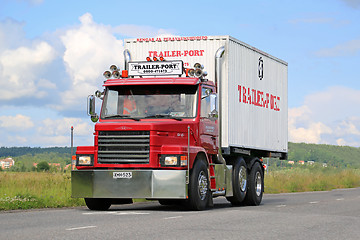 Image showing Red Conventional Scania T92 on the Road