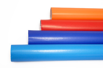 Image showing A view of colorful rolls of gift wrapping paper