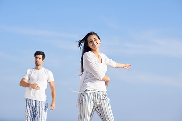 Image showing happy young romantic couple have fun and  relax at home