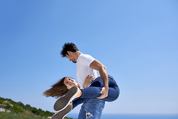 Image showing happy young romantic couple have fun and  relax at home