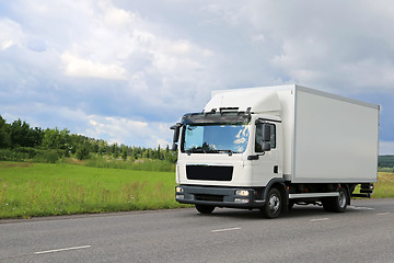 Image showing White Commercial Delivery Truck on the Road