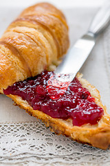 Image showing Croissant with jam for breakfast.