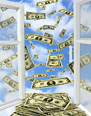 Image showing dollars flying out from opened window