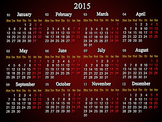 Image showing claret calendar for 2015 year