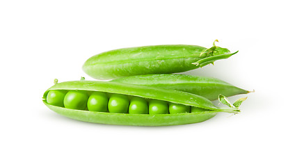 Image showing Three green peas in pods rotated