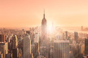 Image showing New York City Manhattan skyline in sunset.