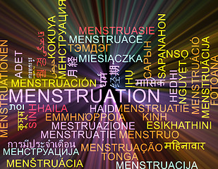 Image showing Menstruation multilanguage wordcloud background concept glowing