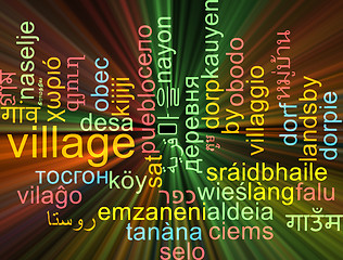 Image showing Village multilanguage wordcloud background concept glowing