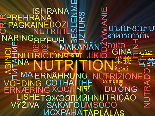 Image showing Nutrition multilanguage wordcloud background concept glowing