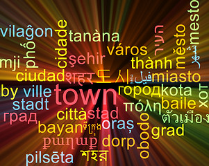 Image showing Town multilanguage wordcloud background concept glowing