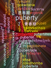 Image showing Puberty multilanguage wordcloud background concept glowing