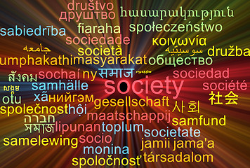 Image showing Society multilanguage wordcloud background concept glowing