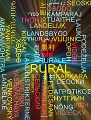 Image showing Rural multilanguage wordcloud background concept glowing