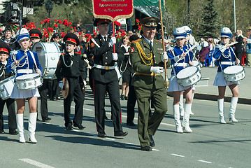 Image showing Cadet orchestra plays on Victory Day parade